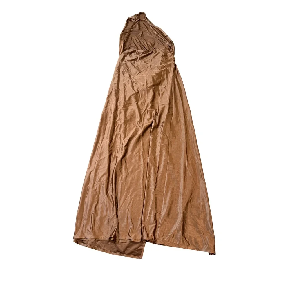 NWT OYS Size XL Sexy One Shoulder Brown Maxi Dress Formal Dance Date Night - Picture 6 of 7